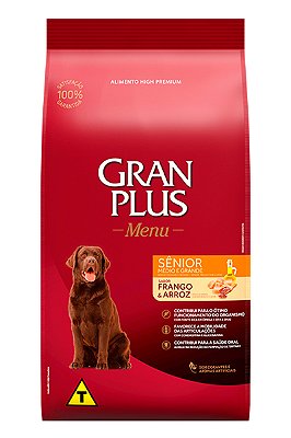 Ração GranPlus Menu High Premium Sabor Frango e Arroz para Cães Sênior Médios e Grandes - 3kg ou 15kg