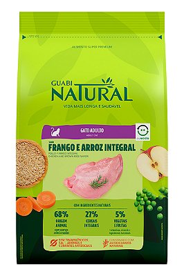 Ração Guabi Natural Super Premium Sabor Frango e Arroz Integral para Gatos Adultos - 1,5kg