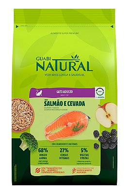 Ração Guabi Natural Super Premium Sabor Salmão e Cevada para Gatos Adultos - 1,5kg ou 7,5kg