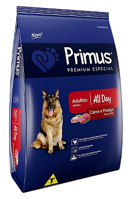 Ração Primus Premium Especial All Day Sabor Carne e Frango para Cães Adultos - 10,1kg, 15kg ou 20kg