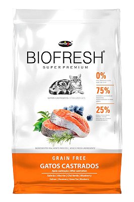 Ração Biofresh Super Premium Sabor Salmão, Alecrim, Chá Verde e Blueberry para Gatos Adultos Castrados - 400g ou 7,5Kg