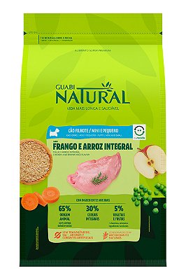 Ração Guabi Natural Super Premium Sabor Frango e Arroz Integral para Cães Filhotes de Raças Minis e Pequenas - 2,5kg ou 7,5kg