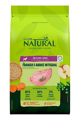 Ração Guabi Natural Super Premium Sabor Frango e Arroz Integral para Cães Filhotes de Raças Médias - 10,1kg