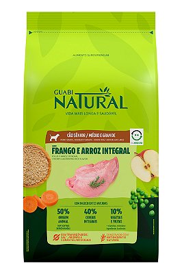 Ração Guabi Natural Super Premium Sabor Frango e Arroz Integral para Cães Sênior de Raças Médias e Grandes - 12kg