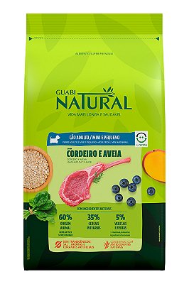 Ração Guabi Natural Super Premium Sabor Cordeiro e Aveia para Cães Adultos de Raças Minis e Pequenas - 1kg, 2,5kg ou 10,1kg