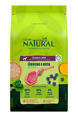 Ração Guabi Natural Super Premium Sabor Cordeiro e Aveia para Cães Adultos de Raças Médias - 12kg