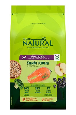 Ração Guabi Natural Super Premium Sabor Salmão e Cevada para Cães Adultos de Raças Médias - 12kg