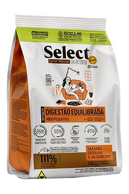 Ração Select by Monello Digestão Equilibrada Sabor Salmão, Ervilha e Blueberry para Cães de Porte Mini e Pequena - 2kg, 10,1kg ou 15kg