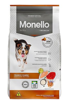 Ração Monello Premium Especial Sabor Frango e Carne para Cães Adultos - 10,1kg ou 15kg