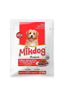 Ração Úmida Mikdog Premium Sachê Sabor Carne ao Molho para Cães Adultos Raças Pequenas - 100g