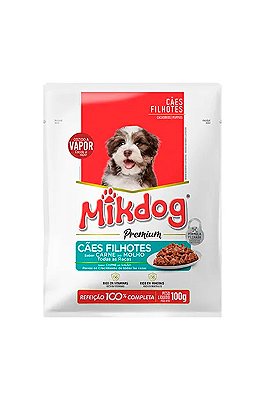 Ração Úmida Mikdog Premium Sachê Sabor Carne ao Molho para Cães Filhotes - 100g