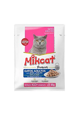 Ração Úmida Mikcat Premium Sachê Sabor Atum ao Molho para Gatos Adultos - 85g