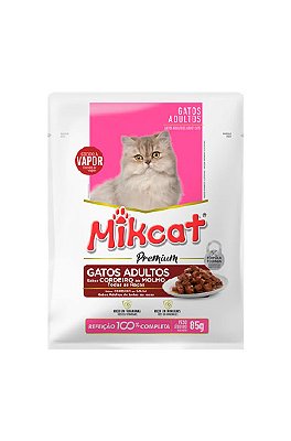 Ração Úmida Mikcat Premium Sachê Sabor Cordeiro ao Molho para Gatos Adultos - 85g