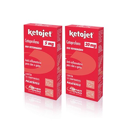 Anti-inflamatório Ketojet® Agener União para Cães e Gatos com 10 Comprimidos de 5mg e 20mg