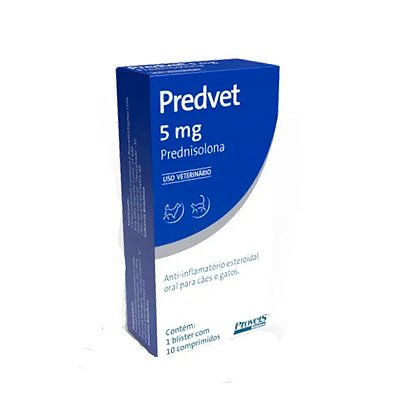 Predvet (Prednisolona) Anti-inflamatório 5mg ou 20mg C/10 Comprimindos para Cães e Gatos - Provets