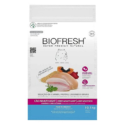 Ração Biofresh Super Premium Light Sabor Mix de Carne, Frutas, Legumes e Ervas Frescas para Cães Adultos de Raças Médias - 10,1Kg