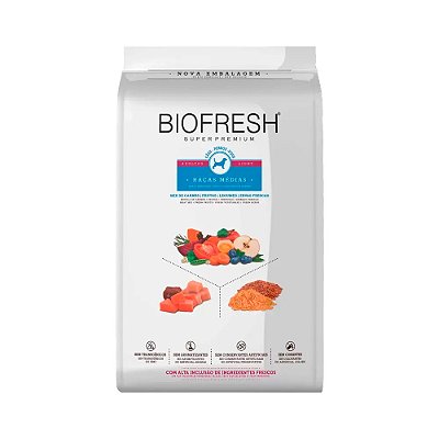 Ração Biofresh Super Premium Light Sabor Mix de Carne, Frutas, Legumes e Ervas Frescas para Cães Adultos de Raças Médias - 10,1Kg
