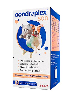 Suplemento Alimentar Condroplex 500 Avert para Gatos e Cães de Pequeno Porte - 60 comprimidos
