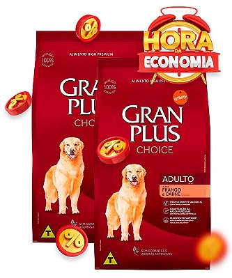 Ração GranPlus Choice High Premium Sabor Frango e Carne para Cães Adultos - Combo com 40kg (2x 20kg)