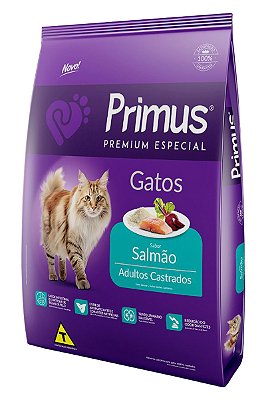 Ração Primus Natural Premium Sabor Salmão para Gatos Adultos Castrados - 3kg ou 10,1Kg