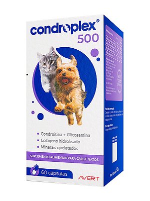 Suplemento Alimentar Condroplex 500 Avert para Cães e Gatos de Pequeno Porte - 60 cápsulas