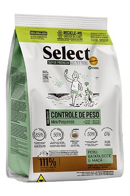 Ração Select by Monello Controle de Peso Sabor Peru, Batata Doce e Maçã para Cães de Porte Minis e Pequenas - 2kg, 10,1kg e 15kg