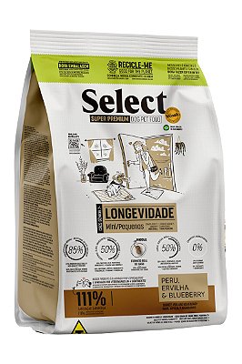 Ração Select by Monello Longevidade Sabor Peru, Ervilha e Blueberry para Cães Sênior 7+ de Porte Mini e Pequena - 2kg ou 10,1kg