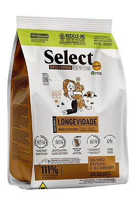 Ração Select by Monello Longevidade Sabor Salmão, Ervilha e Blueberry para Cães Sênior 5+ de Porte Médio e Grande - 2kg, 10,1kg ou 15kg