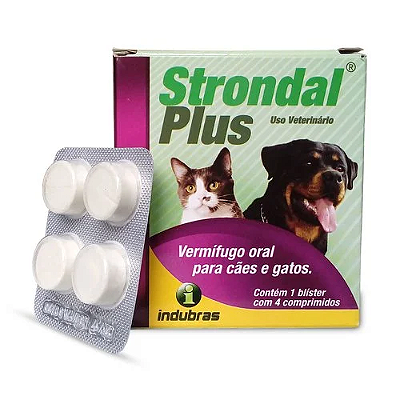 Vermífugo Strondal Plus para Cães e Gatos com 4 comprimidos