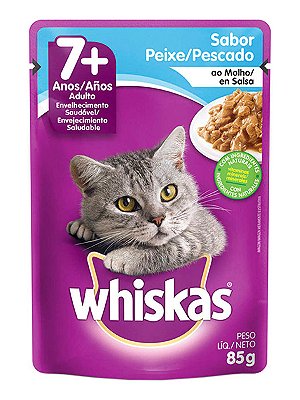 Ração Úmida Whiskas Sachê Sabor Peixe ao Molho para Gatos Adultos Sênior 7 + Anos - 85g