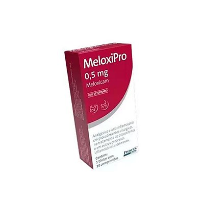 Analgesico e Anti-Inflamatorio MeloxiPro 0,5mg com 10 comprimidos para Cães e Gatos - Provets Simões