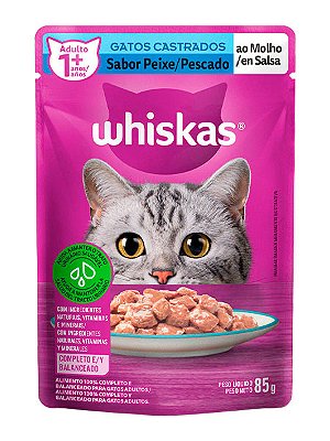 Ração Úmida Whiskas Sachê Sabor Peixe ao Molho para Gatos Castrados - 85g