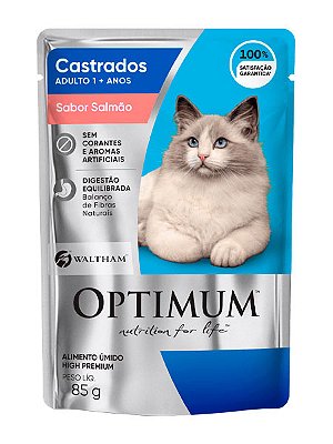 Ração Úmida Optimum Sachê Sabor Salmão para Gatos Adultos Castrados - 85g