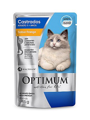 Ração Úmida Optimum Sachê Sabor Frango para Gatos Adultos Castrados - 85g