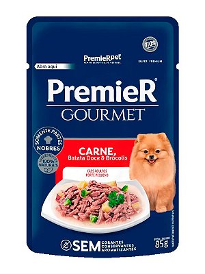 Ração Úmida Premier Gourmet Sachê Sabor Carne, Batata Doce e Brócolis para Cães Adultos Raças Pequenas - 85g