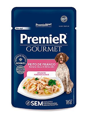 Ração Úmida Premier Gourmet Sachê Sabor Peito de Frango, Batata Doce e Brócolis para Cães Adultos - 85g