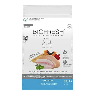 Ração Biofresh Super Premium Sabor Mix de Carne, Frutas, Legumes e Ervas Frescas para Cães Adultos Castrados de Raças Médias - 10,1Kg