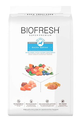Ração Biofresh Super Premium Sabor Mix de Carne, Frutas, Legumes e Ervas Frescas para Cães Adultos Castrados de Raças Médias - 10,1Kg