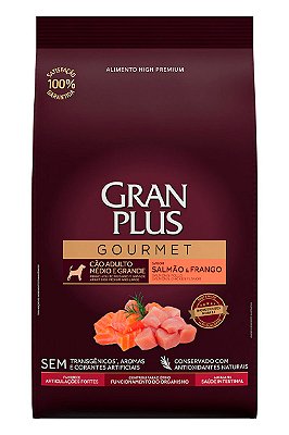 Ração GranPlus Gourmet High Premium Sabor Salmão e Frango para Cães de Raças Medias e Grandes - 10,1kg