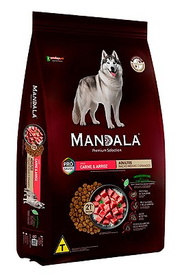 Ração Mandala Premium Selection Sabor Carne e Arroz para Cães Adultos Raças Médias e Grandes - 10,1kg ou 20kg