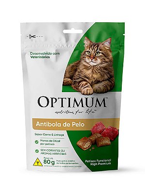 Petisco Optimum Nutrition for life Antibola de Pelo Sabor Carne e Lanhaça para Gatos Adultos - 80g
