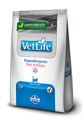 Ração VetLife Farmina Hypoallergenic Sabor Carne de Porco e Batata para Gatos Adultos - 400g ou 2kg