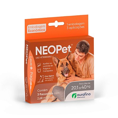 Antipulgas e Carrapatos Neopet 2,68 mL para Cães de 20,1 até 40 Kg - Ourofino