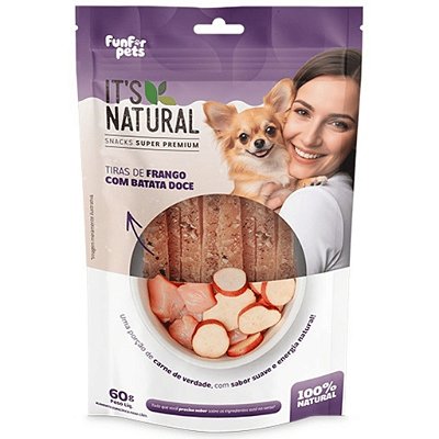 Petisco It´s Natural Snacks Naturais Tiras de Frango com Batata Doce para Cães Adultos - 60g