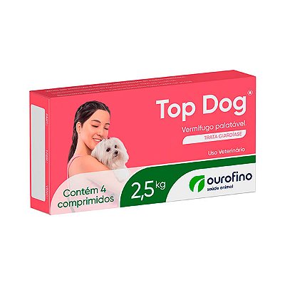 Vermífugo Top Dog Ourofino 250 mg para Cães até 2,5kg - 4 comprimidos