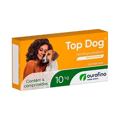 Vermífugo Top Dog Ourofino 1000 mg para Cães até 10kg - 4 comprimidos