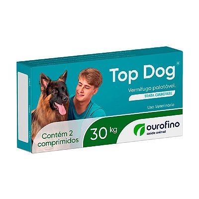Vermífugo Top Dog Ourofino 3000 mg para Cães até 30kg - 2 comprimidos
