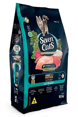 Ração Seven Cats Premium Especial Sabor Frango e Carne para Gatos Castrados - 10,1kg ou 20kg
