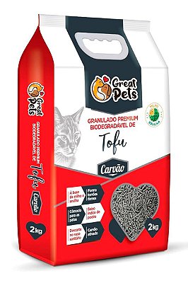 Granulado Sanitário Great Pets Premium Biodegradável de Tofu Carvão para Gatos - 2kg