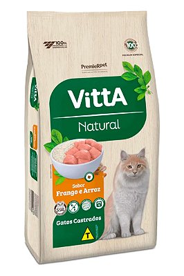Ração Vitta Natural Premier Premium Especial Sabor Frango e Arroz para Gatos Castrados - 10,1kg